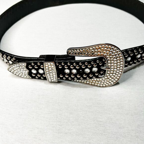 BB Simon Calf-hair Belt Dark Brown with Swarovski Crystals and Silver Studs main image 2
